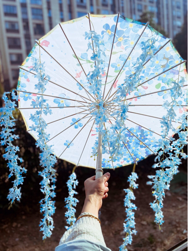 Smart Garden Umbrella - 82Cm 32 ''Skyblue Hanfu Parasol Bloemen